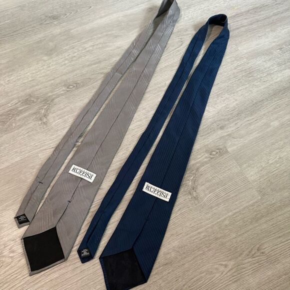 Gianfranco Rufini Italy Set of 2 Blue & Grey Textured Stripe Neck Ties - Picture 3 of 6